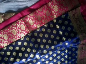 Blue &amp; Pink Pure Katan Benarasi Saree