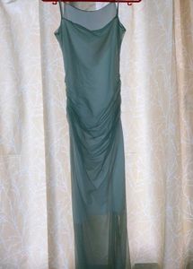 Sheer Green Ruched Dress