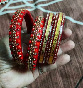 Red &amp; Gold Bangle Set Size - 2/6