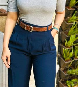 Wide Leg Trousers -Midnight Blue