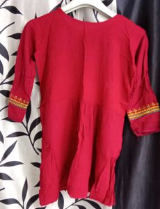 Red Embroidered short Kurti