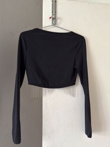 Black Fringe Crop Top