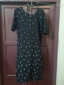 Black Floral Print Midi Dress