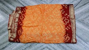 Elegant Orange Bandhani Saree