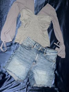 top & jeans half pant