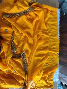 Mustard Bead Embroidered Saree (Women&#39;s)