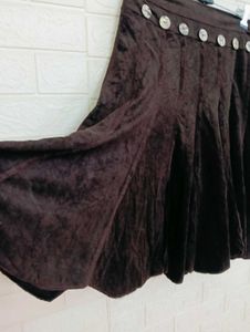 Brown Buttoned A-Line Skirt