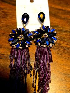 Sparkling Flower Tassel Drop Earrings