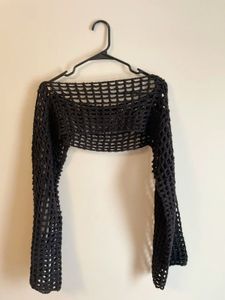 Black Crochet Shrug - Crop Mesh Top Y2K