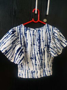 Blue and White Crop Top