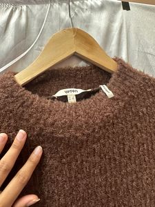 Brown Aesthetic Crop Warm Wollen SweatShirt made in turkey