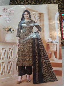 Brown Printed Dress Material