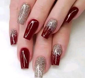 Burgundy &amp; Glitter Press-On Nails