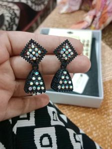 Black Rhinestone Dangle Earrings
