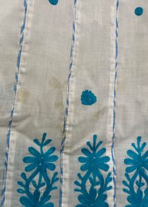 White &amp; Blue Embroidered Kurti Dress