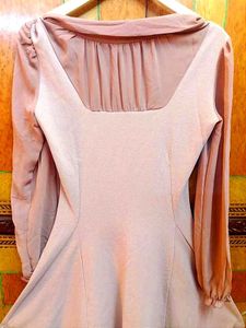 Blush Peach Bodycon Dress with Sheer Sleeves