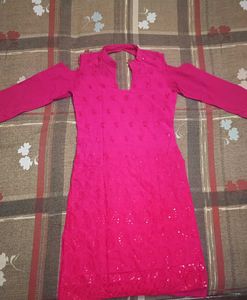 Rani Pink Backless Shoulderoff Kurti
