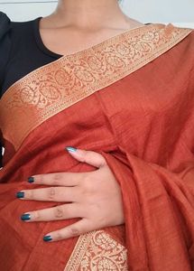 Rust Colour Saree with Gold Border