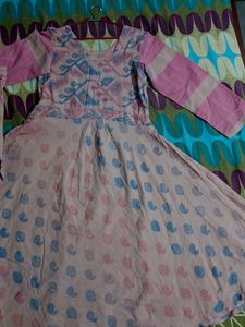 COTTON FROCK SUIT WITH PLAZZO IN OFF WHITE COLOR