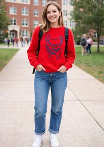 Red Graphic Print Pullover Sweater