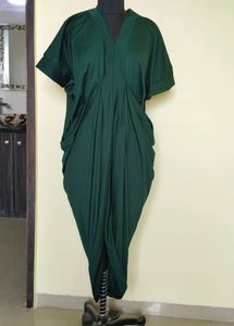 Gathered Dark Green Dress