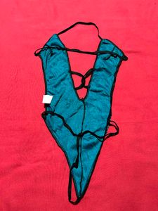 Teal Velvet Deep V Backless Teddy / Bodysuit