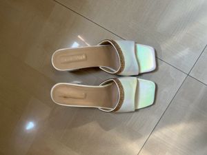 Iridescent Block Heel Mules