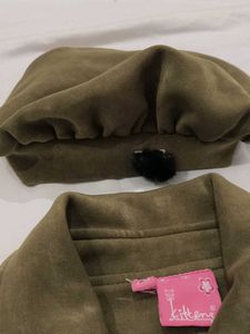 Cute Olive Green Dress &amp; Beret Set.