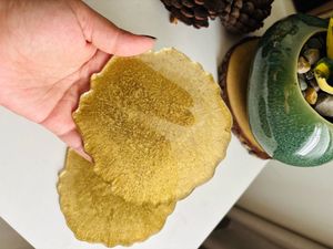 Handmade Resin Coaster Set Of 2 Golden Colour