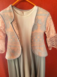 Pastel Pink &amp; Sage  Embroidered Layered Dress