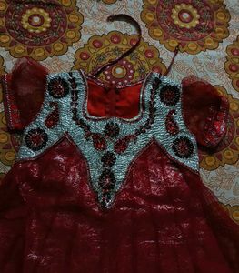 Maroon Colour Umbrella Cut Kurti Set For Girls