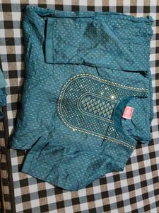Teal Embellished Kurta Set