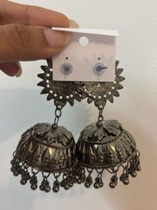 Oxidized Silver Jhumka Earrings