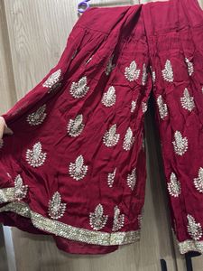 Maroon &amp; Silver Embellished Kurta
