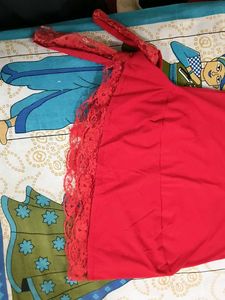Red Top With Tie Up At Waist