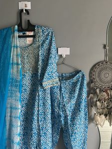 Blue Printed Kurta Set