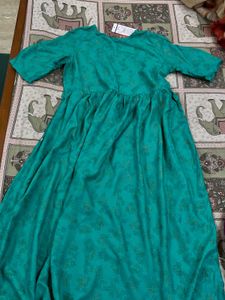 teal Printed Fit &amp; Flare Dress M SIZE