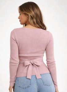 🌸Blush Pink Ribbed Wrap Top🌸