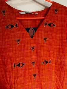 Orange Embroidered Kurta - Size: S