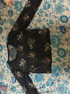 SHEIN Black Sheer Net Crop Top | Transparent | Lon