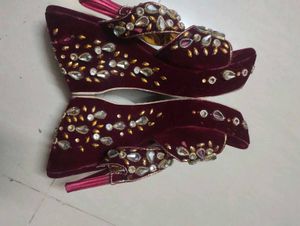 Embellished Maroon Flats