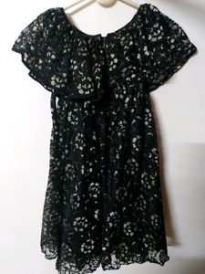 Black net embroidered ethnic and casual frock ❤