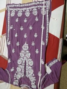 Pure chickenkari Embroidered Purple Kurta
