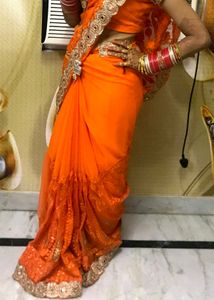 heavy mirror work saree