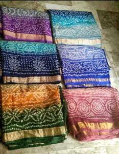 6Brand new Bandhani cotton silk golden border sare