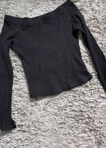 Ribbed Black Off Shoulder Top