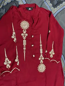 Red Embroidered Kurta