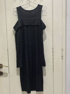 Gray Cold Shoulder Dress Full Sleeves