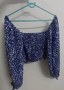Abstract Printed Puff Sleeves Crop Top