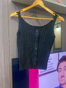 Black Button-Down Tank Top